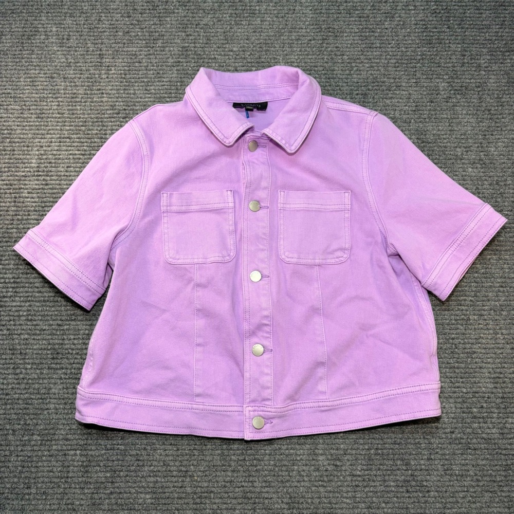 Talbots Petite Lavender Purple Short Sleeve Denim Jacket Cropped Size LP